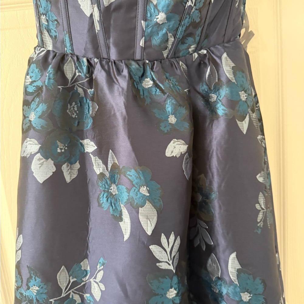 Dessy Collection ; Women's Navy Rose Damask Strapless Cat-Eye Bodice Maxi Dress - Picture 6 of 16